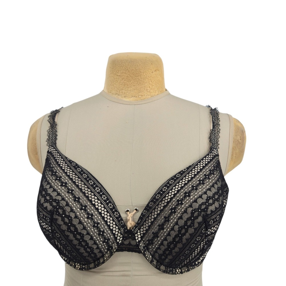 Victoria Secret Lined Perfect Coverage Bra Women 38D Black Lace Underwire